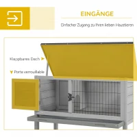 PawHut Cușcă pentru Iepuri Înălțată din Lemn pentru Exterior cu Acoperiș Rabatabil și Tavă Detasabilă, 84x43x70cm, Gri(m-5)