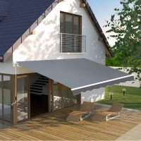 Outsunny Tenda da Sole da Esterno Avvolgibile Manualmente in Alluminio e Poliestere, 2.5x2 m, Grigio e Bianco(m-10)