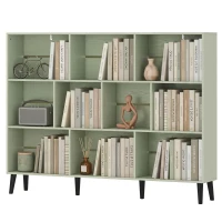 HOMCOM 10-Cube Bookcase, 3-Tier Book Shelf with Solid Wood Legs, 140 cm Modern Bookshelf with Anti-Tip Kit, Light Green(m-15)