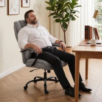 Vinsetto Cadeira de escritório, Cadeira executiva ergonômica até 220 kg, Cadeira acolchoada com apoio de braços, assento largo, cadeira giratória regulável com função de balanço, aparência linho, Cinza claro(m-5)