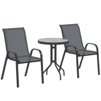 Outsunny Set Mobilier de Grădină din 3 Piese cu Scaune Suprapozabile și Masă din Sticlă, 54x71x93 cm, Gri Închis(m-11)