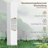 HOMCOM Badezimmerschrank Schmal Hochschrank mit 2 Türen, 2 Offenen Fächern, für Badezimmer 30 x 34,6 x 182 cm Weiß(m-7)