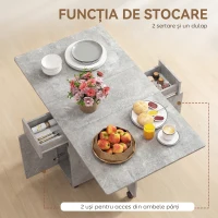 HOMCOM Masă de Bucătărie Pliabilă pe Roți cu 2 Sertare, 2 Uși și Dulap, din Lemn, 140x76x74 cm, Gri Ciment(m-6)