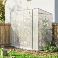 Outsunny Mini-estufa Estufa Encostada com Porta Enrolável e Janelas de Tela Resistente aos UV para Flores Mudas Plantas Branco(m-4)