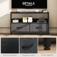 HOMCOM Meuble TV, meuble télé pour téléviseur jusqu'à 47 pouces avec 2 tiroirs et pieds en acier, 98 x 29 x 56 cm, gris foncé(m-6)