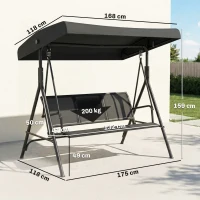 Outsunny Leagăn de Grădină pentru 3 Persoane cu Acoperiș, Șezut Respirabil și Cadru din Oțel, Negru(m-3)