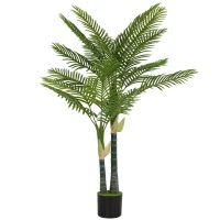 HOMCOM Artificial Palm Tree with 16 PEVA Leaves, 150cm Decorative Artificial Plant with Pot and Moss Effect, Green(m-1)