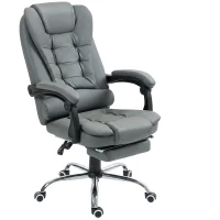 HOMCOM Scaun de birou ergonomic rabatabil la 145° cu suport pentru picioare extensibil din piele ecologică, gri(m-12)