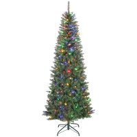 HOMCOM Sapin de Noël artificiel 210 cm, arbre de Noël fin avec 350 lumières, 1273 pointes, support en métal pliable, vert