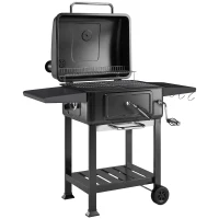 Outsunny Barbacoa de Carbón Portátil con Bandeja y Ventilación Ajustable Gran Parrilla Estantes Laterales Termómetro y Ruedas(m-11)
