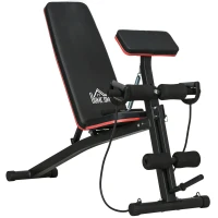 HOMCOM Banc de musculation pliable inclinable, banc réglable pour le développé couché, le curl biceps, la musculation du dos et des abdominaux, avec extenseur des jambes, acier, noir rouge(m-1)