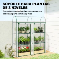 Outsunny Invernadero Pequeño de 3 Niveles 2 Puertas Enrollables Marco de Acero Cubierta de Plástico 143x46x164 cm Transparente(m-4)