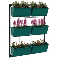 Outsunny Grădină Verticală de Perete pe 3 Niveluri cu 6 Ghivece, din Oțel și Plastic, 52x14x66 cm, Verde(m-11)