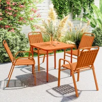 Outsunny Set de 4 Scaune de Grădină Stivuibile cu Spătar Înalt și Brațe, 56x66x91 cm, Maro Închis(m-2)