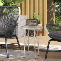 Outsunny Mesa de Jardín Redonda de Acero con Diseño de Flores y Hojas Patas Ajustables y Estructura en Forma de X Ø40x50cm Blanco(m-10)