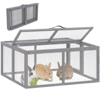 PawHut Clapier Lapin Extérieur Enclos Lapin Pliable en Bois Toit Ouvrant et Poignée pour Poule Canard 110x105x50cm Gris(m-12)