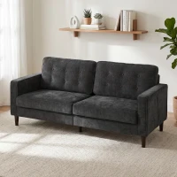HOMCOM 3 Seater Sofa Button Tufted Upholstered Couch with Wood Legs for Living Room, Dark Grey(m-13)