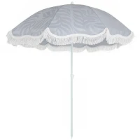 Outsunny 1.8 m Beach Umbrella Parasol with Sand Anchor, Portable Tilting Garden Parasol with Adjustable Height, Light Grey(m-15)