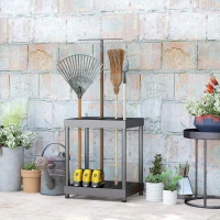 Outsunny Organizador de Ferramentas de Jardim Suporte de Ferramentas de Jardim 16 Compartimentos em 2 Níveis 42x33x50 cm Preto(m-6)