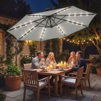 Outsunny Ampelschirm LED Solar ca. Ø300 cm Drehbar Sonnenschirm mit Kurbel Ständer Schutzhülle Hellgrau(m-10)