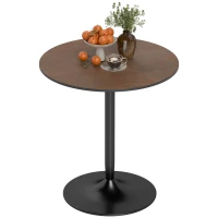 HOMCOM Mesa de jantar redonda 70 cm para 2 pessoas com tampo em folheado de madeira maciça e base em aço castanho(m-7)