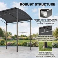 Outsunny Grillpavillon, Grillüberdachung, Regenschutz, Haken für Utensilien, Stahlrahmen, grau, 215 x 150 x 174/220 cm(m-6)