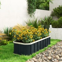 Outsunny Strat Ridicat pentru Grădină cu Bază Deschisă și Margini Pliate, din Oțel, 136x52x31 cm, Gri Închis(m-10)