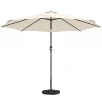 Outsunny Sonnenschirm ca. Ø300 cm neigbar Balkonschirm mit Kurbel Kreuzfuß Sandsack, UV 30+ Einziehbar Cremeweiß(m-11)