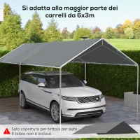 Outsunny Copertura di Ricambio 6x3 m in PE Grigio Scuro Anti-UV per Carport Auto con Corde Elastiche(m-4)