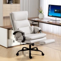 HOMCOM Cadeira de escritório Regulável em Altura, Cadeira de secretária com Apoio Lombar, Braços, Apoio para Pés, em Couro Sintético, Cinza Claro(m-6)