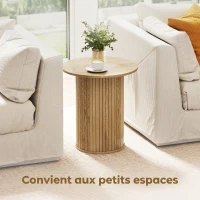 HOMCOM Table d'appoint ronde Ø 48 cm, table basse avec pieds cannelés pour salon, chambre ou petit espace, chêne(m-6)
