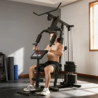 HOMCOM Station de Musculation Multifonction avec Stack de 65 kg, Double Poulie, Noir(m-8)