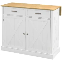 HOMCOM Isla de Cocina Carro de Cocina con Encimera de Madera Plegable 2 Puertas 2 Cajones Estante Ajustable y 4 Ruedas 105x60x90,5 cm Blanco(m-12)