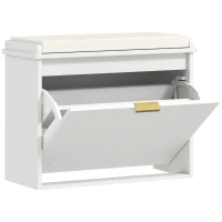 HOMCOM Banc à chaussures avec coussin d'assise rembourré et tiroir rabattable pour couloir, chambre, 62 x 26 x 47,5 cm, blanc(m-1)