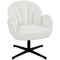 HOMCOM Sillón de Salón Giratorio Butaca de Salón Tapizada Terciopelo con Respaldo en Forma de Concha Cojín con Resortes Crema(m-1)