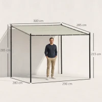 Outsunny Gazebo Pergola Addossata da Giardino 3x3m in Metallo e Poliestere Beige(m-3)