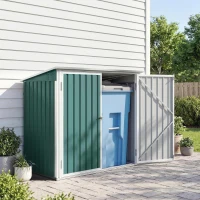 Outsunny Cache Poubelle Extérieur en Acier Galvanisé pour 2 Poubelles, Double Porte, Couvercle Pneumatique, 180x108x130cm, Vert(m-9)