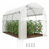 Outsunny Serre de jardin 6 m² dim. 3 x 2 m avec 1 porte + 2 parois latérales zippées enroulables, 6 fenêtres, Blanc(m-11)