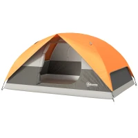 Outsunny Tenda da Campeggio per 3 Persone Impermeabile con Tasche, Gancio per Lanterna e Borsa di Trasporto, Arancione(m-11)