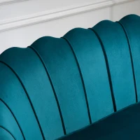 HOMCOM Canapé 2 places en tissu velours, petit canapé, en forme de coquillage, avec coussin épais de 10 cm, canapé, structure en métal, pieds dorés effilés, facile à assembler, bleu canard(m-9)