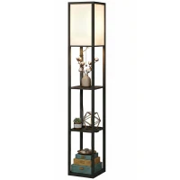 HOMCOM Floor Lamp with Shelves, 3 Layer Column Modern Standing Lamp for Living Room, Bedroom, Office, Black(m-11)