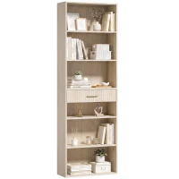 HOMCOM Bookcase Narrow Tall Space-Saving Bookshelf Drawer Open Shelves 60 x 24 x 182 cm Oak Wood Effect(m-13)