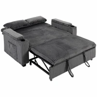 HOMCOM 2 Seater Sofa Bed, Pull Out Sleeper Sofa w/ Adjustable Backrest, Storage Armrests, Cup Holders, Side Pockets, Dark Grey(m-1)
