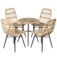 Outsunny 5-tlg. Polyrattan Gartenmöbel Set Essgruppe Esstisch mit 4 Stühlen Gartensitzgruppe mit Beistelltisch Gartenset Outdoor Metall Natur(m-1)