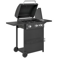 Outsunny Barbecue gaz 3+1 brûleurs en acier, puissance 9,5 kW, barbecue de jardin 2 grilles étagères latérales, 2 roues, noir