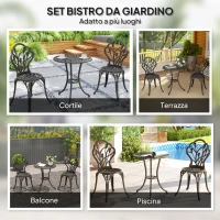 Outsunny Set da Esterno 3 Pezzi con 2 Sedie da Giardino e Tavolo Rotondo con Foro per Ombrellone, Bronzo(m-6)