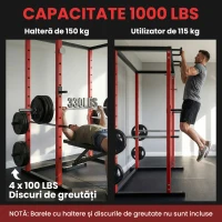 SPORTNOW Rack Reglabil pentru Genuflexiuni Power Cage cu Bară de Tracțiuni, 460 kg, Negru(m-5)