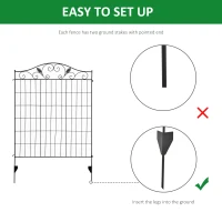 Outsunny Set of 2 Decorative Garden Fence, 8 Panels Metal Picket Fence, Versatile Shapes for Patio Lawn, 365cm x 112cm, Black(m-4)