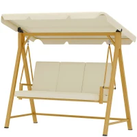 Outsunny Dondolo da Giardino 3 Posti con Tettuccio Regolabile e Cuscini, 195x120x170 cm, Beige(m-11)