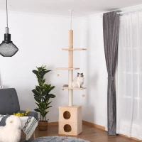 PawHut Tiragraffi a Soffitto Multilivello 220-245cm Palestra per Gatti con Cucce, Piattaforme e Corde in Juta, Giallo(m-2)